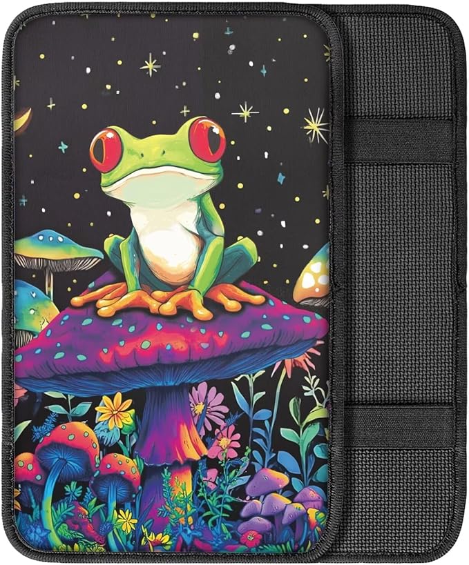 Dreaweet Mushroom Frog Center Console Cover Car Accessories for Women Interior Soft Comfort Vehicle Center Console Armrest Cover Pad Universal Fit Most Cars SUV Sedan