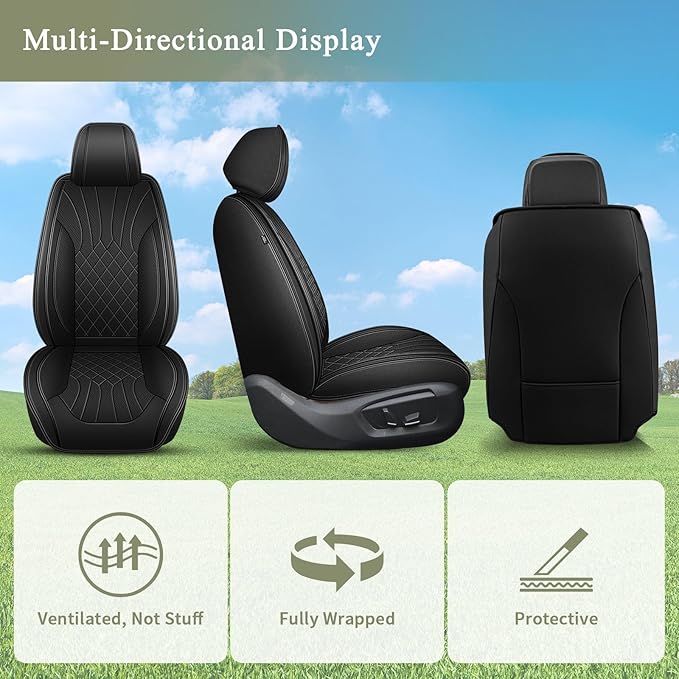 Car Seat Covers Front Pair for Subaru Legacy 1995-2023 2024 2025: Breathable Perforated Leather Seat Cover (Black)