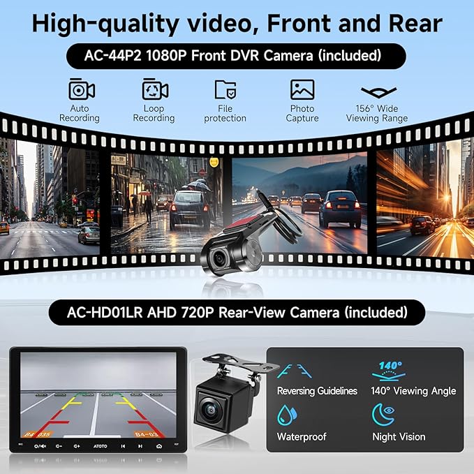 ATOTOZONE 9" Android Double-DIN Car Stereo with 1080P Dashcam & Backup Camera, Wireless CarPlay Android Auto, WiFi/USB Tethering, GPS Track, EQ/Bluetooth/FM/AM, LRV, ChatGPT, OTA Upgrade