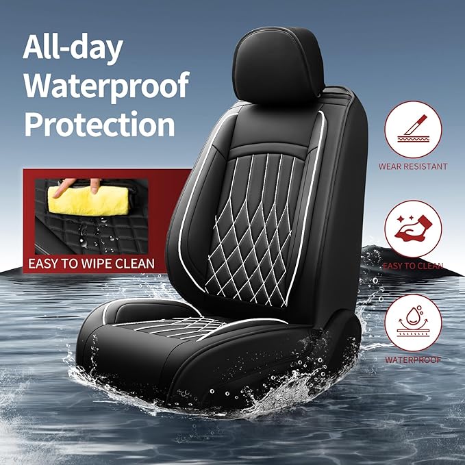 Fit for Sonata Car Seat Covers Compatible with Hyundai Sonata 2004-2026-Waterproof Breathable Leather Automotive Seat Cushions Protector, Airbag Compatible, Full Set 5 Seats(Whiteline)