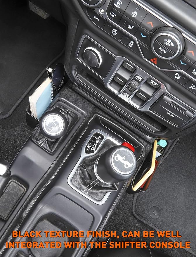 Savadicar GT-2 Shifter Storage Box with Microfibers, Gear Shift Side Tray, Center Console Organizer for 2018-2025 Jeep Wrangler JL JLU 4XE & Gladiator JT, Interior Accessories, Black,1 PC