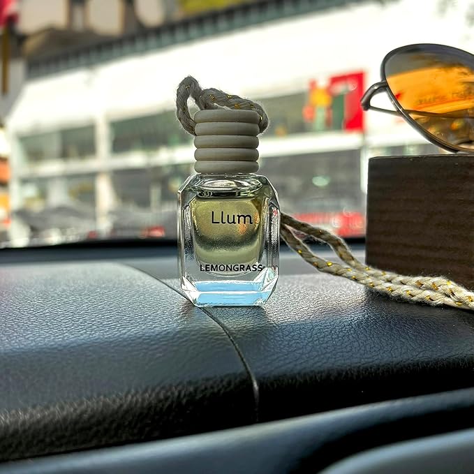 Llum Lemongrass Hanging Car Air Freshener – Luxury Automotive Perfume Diffuser 10ml (0.34 fl oz), Long-Lasting Fragrance, Alcohol-Free Non-Toxic Car Scent, Glass Bottle With Wood Cap