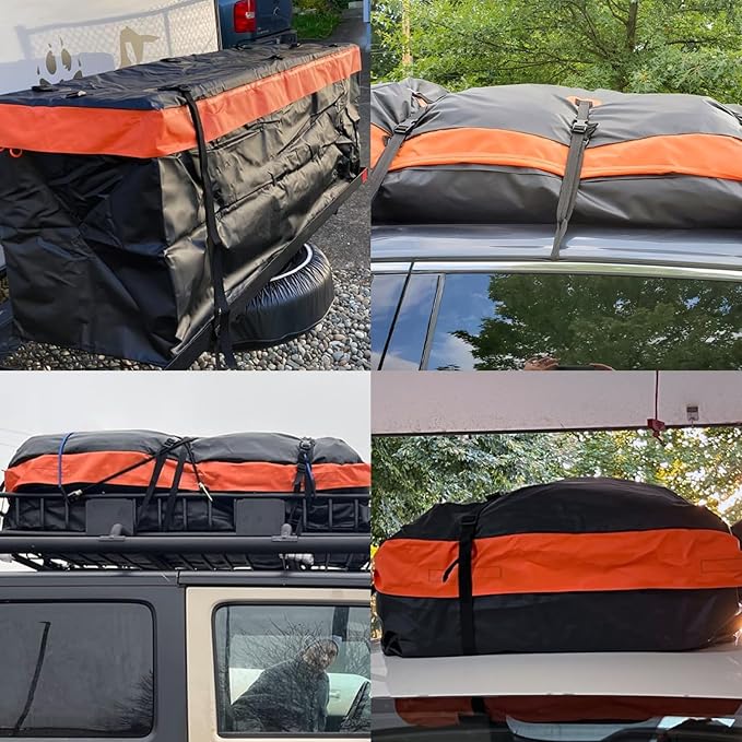21 Cubic Car Roof Bag Heavy Duty, Waterproof Cargo Carrier Bag for All Cars with/Without Rack, Premium Car Roof Cargo Carrier with Anti-Slip Mat, 6 Door Hooks, Luggage Lock