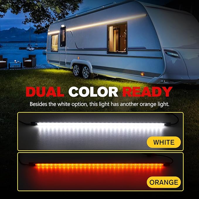 FIERYRED 12V Interior Light Bar Kit, Dimmable Camping Lights, Weatherproof IP67, Aluminum Magnetic Mounting, Portable Lighting for Camping Tent Awning RV Car Trailer Boat (4Pcs White+ 2Pcs Amber)