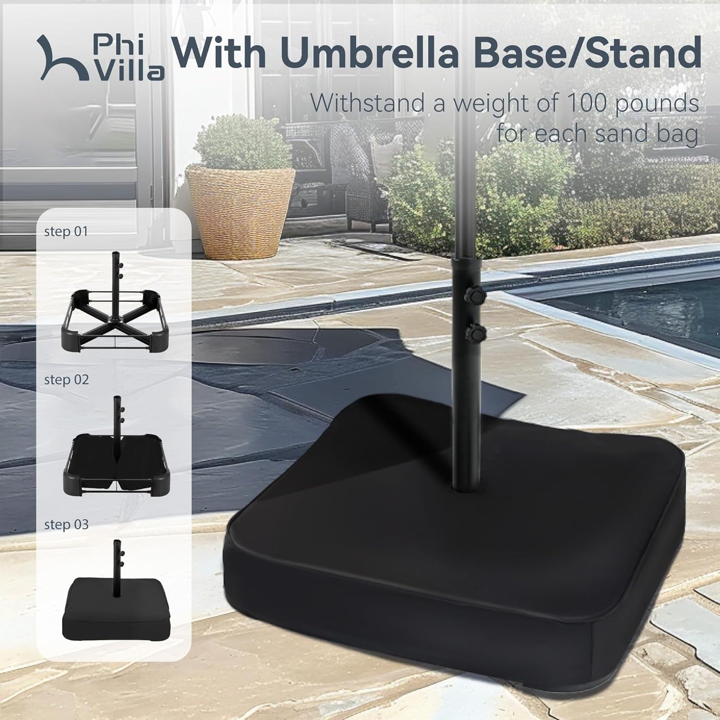 PHI VILLA 15ft Large Patio Umbrellas with Base, Outdoor Double-Sided Rectangle Market Umbrella for Pool Lawn Garden, Mint Green