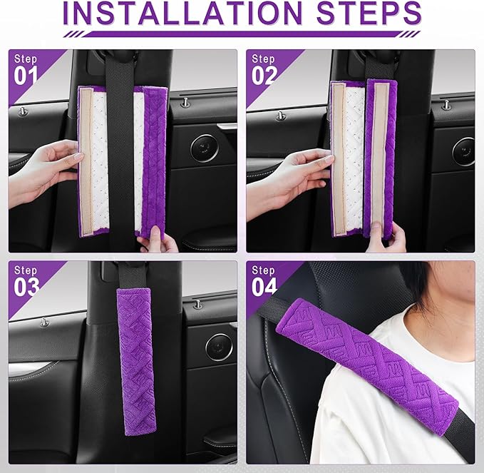 JUSTTOP 2-Pack Universal Car Seat Belt Pads Cover for A More Comfortable Driving, Seat Belt Shoulder Strap Covers Harness Pad for Car Interior Accessories(Purple)