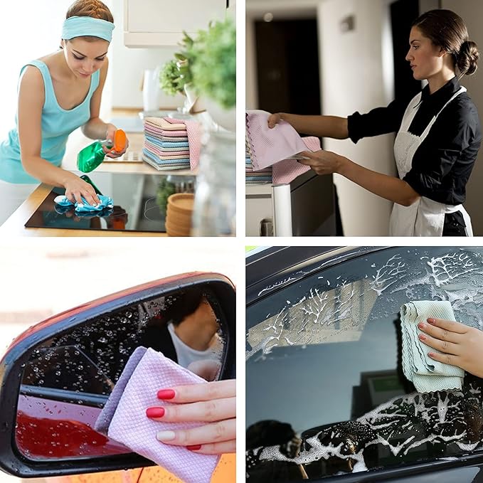 5Pcs Nanoscale Cleaning Cloth, Easy Clean Cloth, Fish Scale Microfiber Easycleanco Cloth, Reusable Lint Free Rags for Glass No Watermark or Streaks, Dishes, Mirrors (5 Colors,15.7 in x 11.8 in)