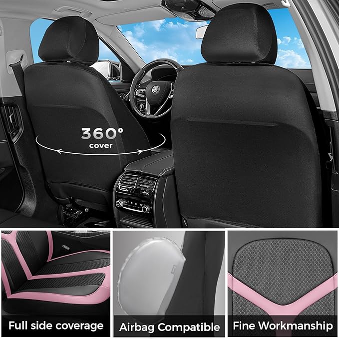 FLORICH Car Seat Covers Front Seat, Universal Seat Cover 2 Seats, Automotive Seat Covers with Mesh Leather, Waterproof Car Seat Protector, Breathable Car Seat Cushion for Most Car SUV Truck Pink