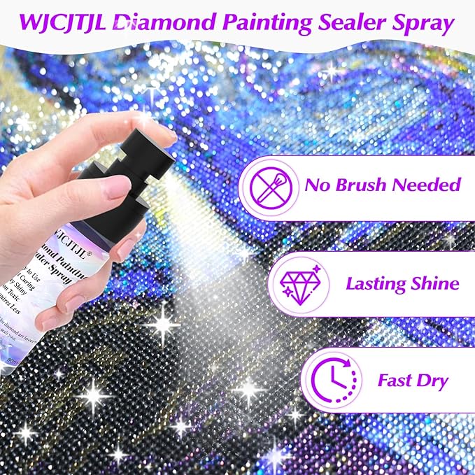 Upgraded Diamond Painting Sealer Spray - 30 Minutes Quick Dry Diamond Art Sealer Glue, Keep Diamond Art Fixed and Shiny, Diamond Art Accessories and Tools, Easy to Use, No Brush Needed (1 Pack)