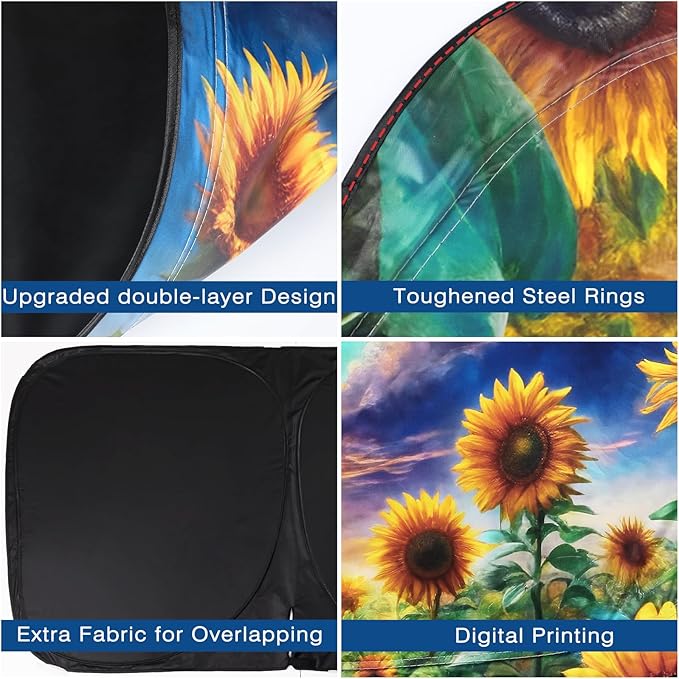 Car Windshield Sun Shade, Reflective Sunshade Blocks UV Rays, Keep Car Interior Cool, Front Foldable Windshield for Hatchback, Truck, SUV, MPV