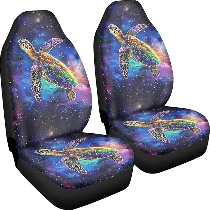 BIGCARJOB Galaxy Night Car Seat Covers Set for Front Only Sea Turtle Print Car Interior Accessories Cute Seat Protector for Cars Saddle Blanket,Fit Most Vehicle,Cars,Sedan