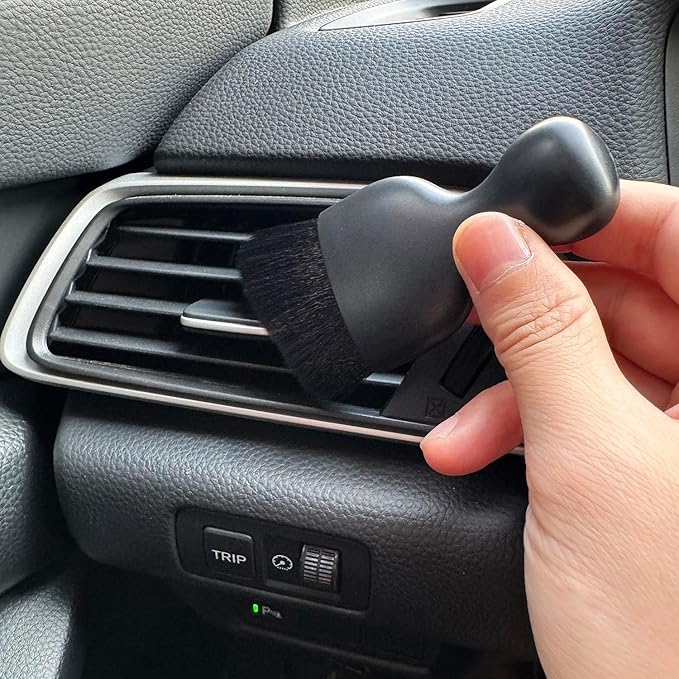 Car Detailing Brush, Soft Bristle Cleaning Brush, Scratch-Free Auto Duster Tool for Dashboard, Air Vents, Leather & Interior Cleaning (Black with Cap)