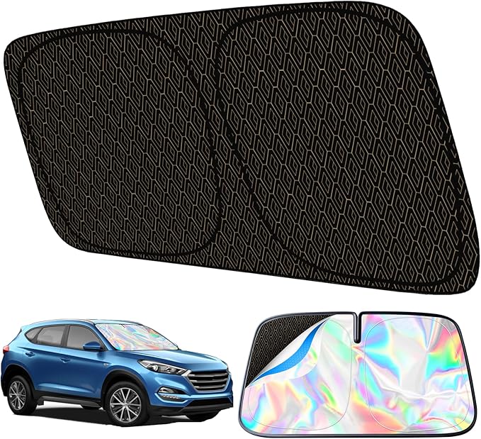 Foldable Sun Shade for Car Windshield Sunshade with Memory Steel Ring (Iridescent, M（55 * 27.5Inch)
