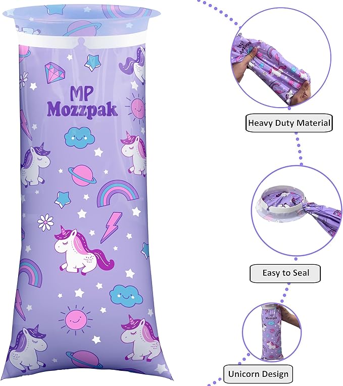 MP MOZZPAK Vomit Bags Disposable 35 Pack - 1000ml Emesis Bags, Leak-Proof Barf Bag, Travel Friendly Puke & Nausea Bag for Motion Sickness, Medical Grade Throw up Relief for Car (35pk - Unicorn Style)