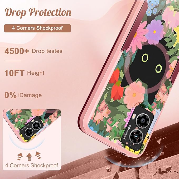 for Moto G Power 5G 2024 Case - Compatible with MagSafe Women Girls Cute Magnetic Phone Cover Girly Cat Flower Floral Heavy Duty Shockproof Design for Motorola Moto G Power 5G 2024 Cases