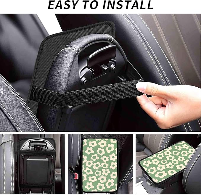 Vintage Groovy Flowers Auto Center Console Cover Pad Car Armrest Seat Box Cover Cushion Universal for Most Vehicle SUV Truck Car Accessories Decor