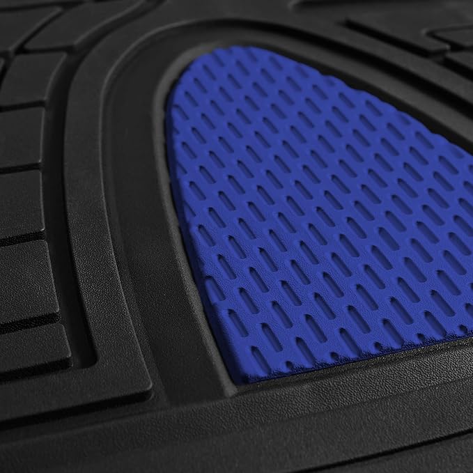 FH GROUP Car Seat Covers Premium Tall Channel Rubber Trimmable Floor Mats w. FH3001 Snake Pattern Silicone Steering Wheel Cover- Universal Fit for Trucks, SUVs, and Vans (Blue/Black) F11311