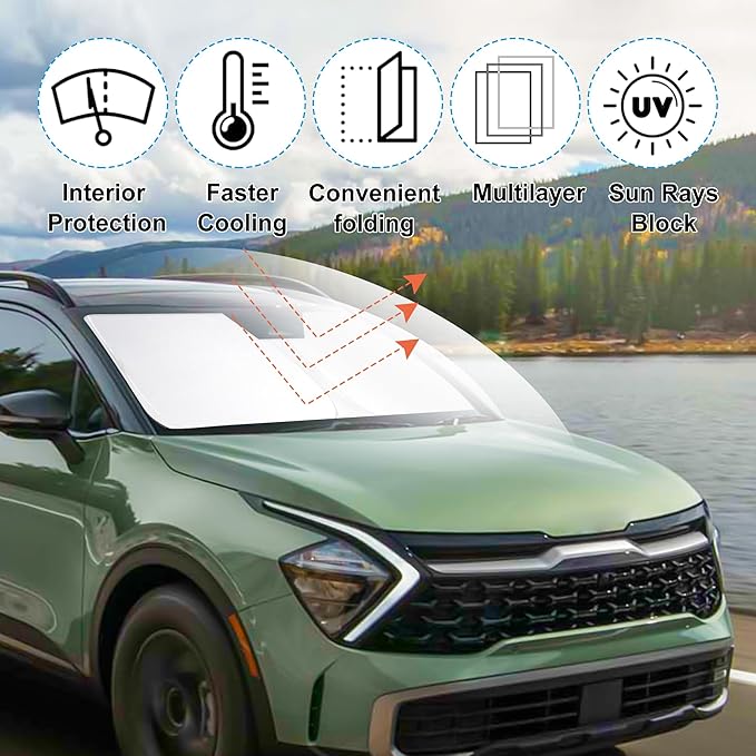 Windshield Sun Shade Custom Fit for 2023 2024 2025 2026 Kia Sportage Accessories Foldable Sunshade Sun Blocker Protect Car from Sun Rays & Heat Damage Keep Your Car Cooler