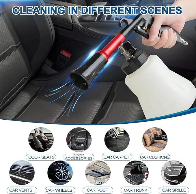 PARAROSE Car Cleaning Gun Detailing Interior Dryer Air Blow Gun, High Pressure Blower Gun, Car Detailing Kit Interior Cleaner（1L Capacity，Black）