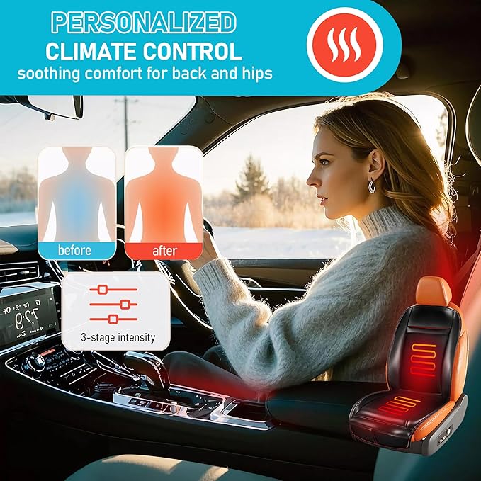 Cooling Car Seat Cover Ventilated Cooling Seat Covers for Cars Front Seats Leather 3-in-1 16 Fans Cooling Car Seat Cushion Massage Car Seat Cover with Climate Control 1PCS (Black)