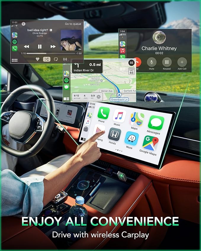 Aceele 2-in-1 Wireless CarPlay & Android Auto Adapter, 2025 Upgrade Apple CarPlay Dongle Converts Wired to Wireless, Mini Size with USB to USB-C Adapter, Auto-Reconnect‌, Stable Control & No Delay