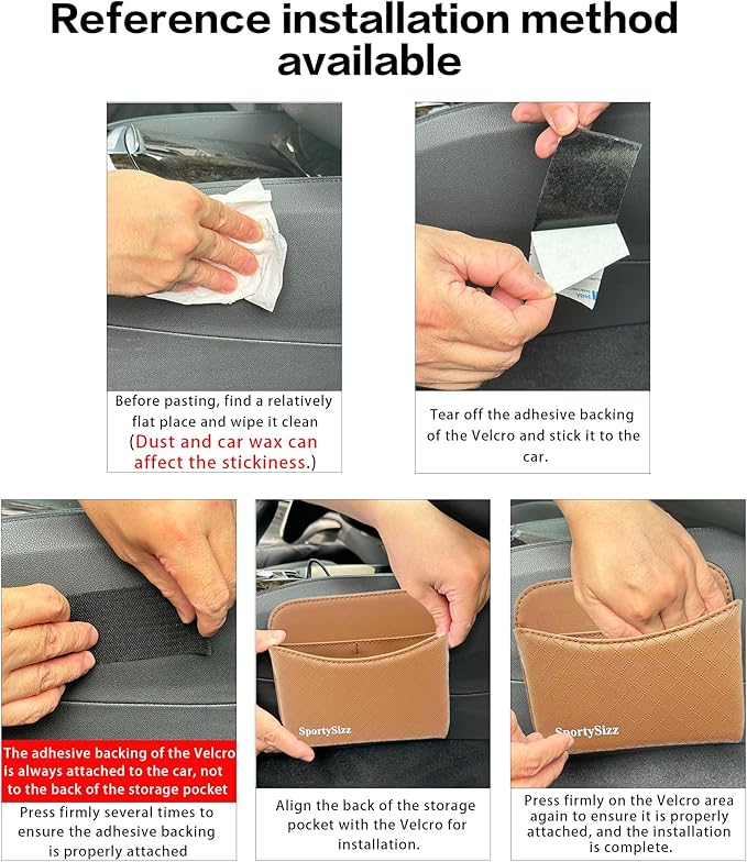 Car Door Organizer, PU Leather Storage Pouch with Strong Sticky Back for Phone, Keys - Fits Car Seat Side Pocket & Console Gap, Universal Car Accessories - Brown