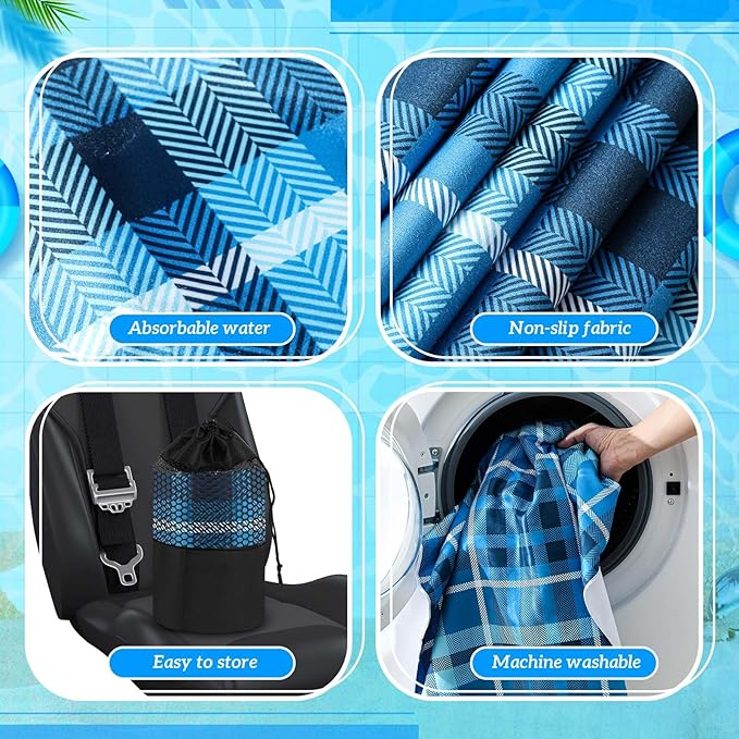 2 Pack Car Seat Towel Covers with Storage Bag 63 x 32 Inch Athletic Running Towel Seat Sweat Washable Non Slip Cover Gift for Car Outdoor Sport Activities (Blue Plaid)