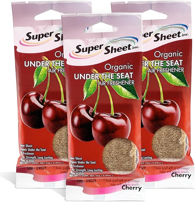 Super Sheet, Organic Under the Seat Car Air Freshener, Long Lasting Fragrance, Cherry Scent, 3 Pack