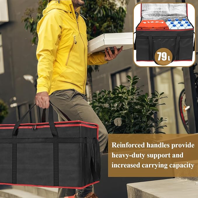 PEASUG Insulated Bags for Food Delivery, XXXL Pizza Delivery Bags, Large Capacity Cooler Bag Keep Food Warm for Grocery Shopping and Catering, Foldable, Heavy-Duty (Red)