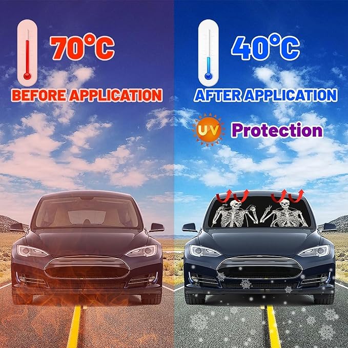 Funny Skeleton Driving Car Windshield Sunshade Umbrella Skull Sun Shade for Car Windshield Umbrella Upgraded Sunshades Blocks UV & Heat Front Window Shades for SUV Sedan Auto