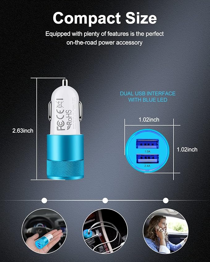 Cigarette Lighter Adapter, USB Car Charger, 3.4a Fast Charging Dual-Port Cargador de Carro for iPhone 17 16 15 14 13 12 SE 11Pro Max X XR XS Max Plus, Samsung Galaxy S25 S24 S23 S22 S21 S20 A17 A16
