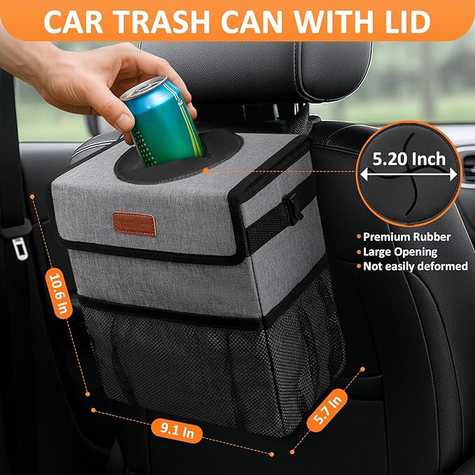 Vankor Car Trash Can Trash Bag Bin Hanging Waterproof Automotive Car Garbage Cans Leak Proof Vehicle Trash Can Grey