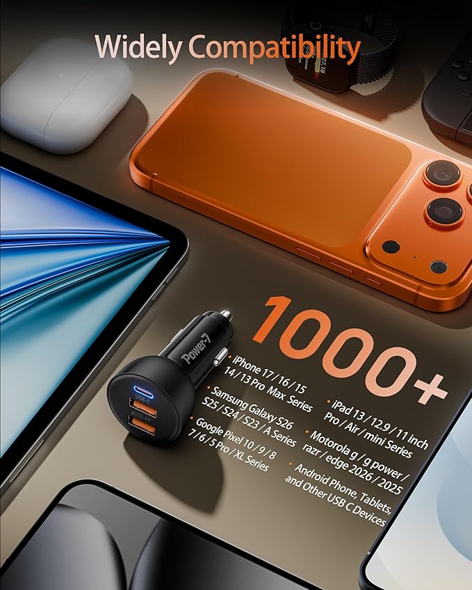 USB C Car Charger, 2 Pack 70W 3-Port PD/QC Fast Charging Cigarette Lighter USB Charger Car Phone Adapter Accessories for iPhone 17/Air/16/15/14/13/12 Pro Max, iPad, Pixel, Galaxy S25/S24/S23, Android