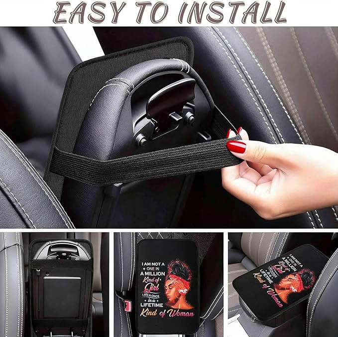 Afro Women Vehicle Center Console Armrest Cover Pad,Black Kind Girl Car Accessories Middle Console Cushion Pad,Auto Arm Rest Mat Decor African American Women Gifts for Most Vehicle SUV Truck