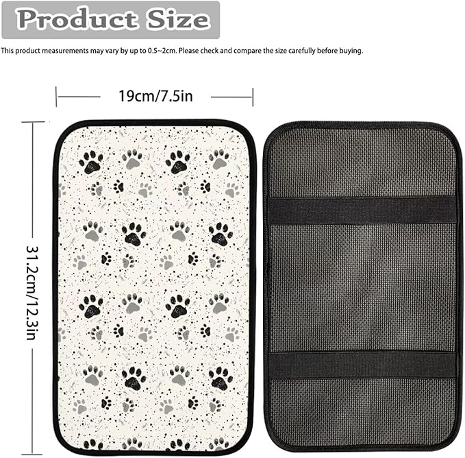UNICEU Grey Black Dog Paw Car Center Console Cushion Pads Universal Fit Automotive Armrest Seat Box Covers Sot Comfort Car Interior Accessories for Women Men,Scratch Resistant Armrest Pads