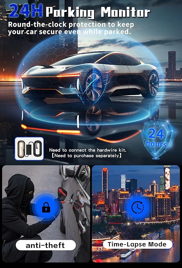 4K Dash Cam Front and Rear, G-Sensor, Free 64GB Card Included, 5.8GHz WiFi with Dash Camera for Cars, Time-Lapse Recording, 3" HD IPS, 24H Parking Mode,Night Vision