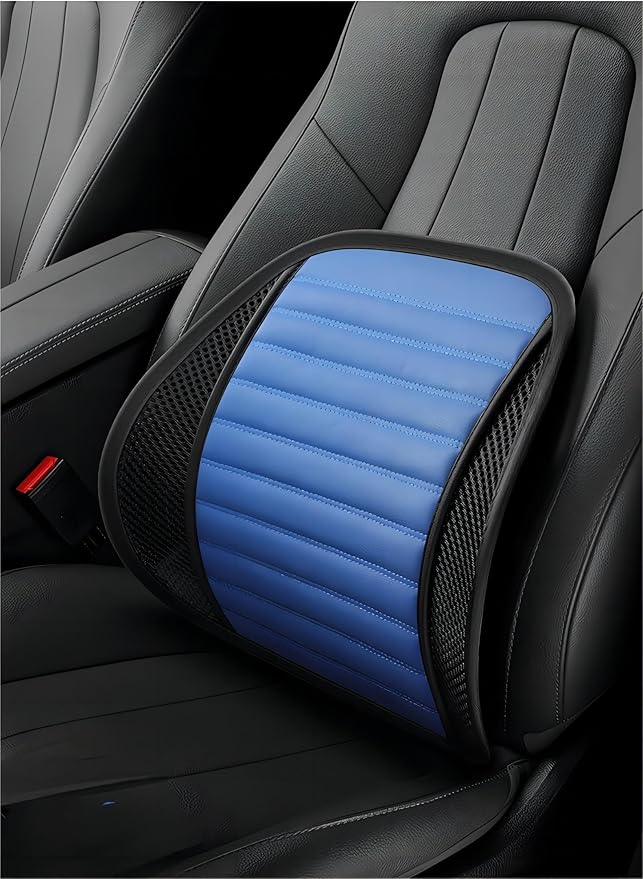 Premium Car Interior Back Support - Versatile Lumbar Cushion for Driver Seat with Breathable Fabric and Adjustable Strap. (2, Blue)