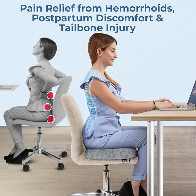 5 STARS UNITED Donut Pillow Hemorrhoid Tailbone Cushion – Large Floor Cushion for Pain Relief – Coccyx, Prostate, Sciatica, Pelvic Floor, Pressure Sores, Pregnancy, Postpartum Recovery, Gray