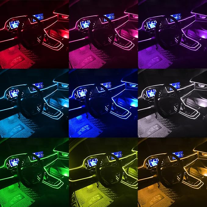 Jushope Car LED Lights, Interior Car Lights with Wireless APP/RF Remote/Button Control, Car Ambient Lighting Kit with 315" Integrated Molding Fiber Optic RGB Sync to Music (6 in 1-USB)