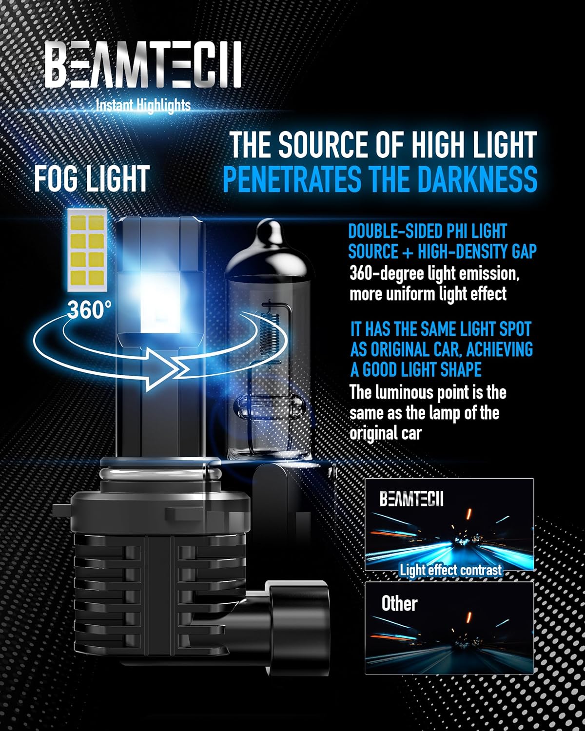 BEAMTECH 9006 Bulbs, Fanless In Line HB4 Fog Light Bulb 6500K Xenon White Fog Light Of 2