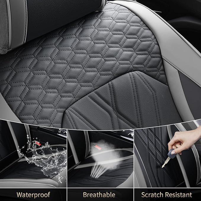 FLORICH Car Seat Covers Front Seat Cover Waterproof Faux Leather Seat Covers for Cars Premium Car Seat Protector Interior Covers Cushion Universal Fit for Most Car Truck SUV, Gray&Black