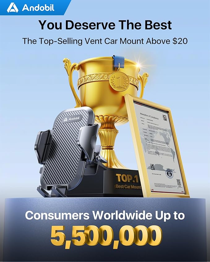 andobil 2026 Upgraded Car Phone Holder Mount, Military-Grade Phone Holders for Your Car Vent Ultra-Stable Metal Clip Universal 360° Cell Phone Car Mount for iPhone 17 Pro Max 16/15/14/13/12/ Samsung