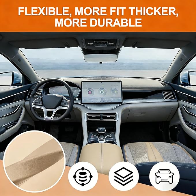 Upgrade 2-in-1 Car Seat Gap Filler Organizer 2 Pack PU Leather Gap Blocker to Stop Keys, Phone, Coin from Falling Between Seat & Console (Beige)