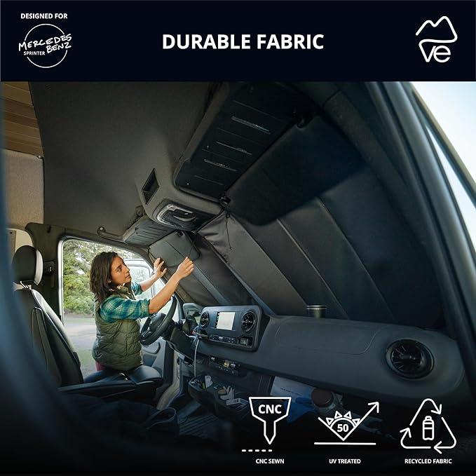 VanEssential Insulated Reflective Blackout Window Cover Designed for Mercedes-Benz NCV3 & VS30 (Van Years 2007 to Current), Front Windshield, Charcoal Gray Reflective
