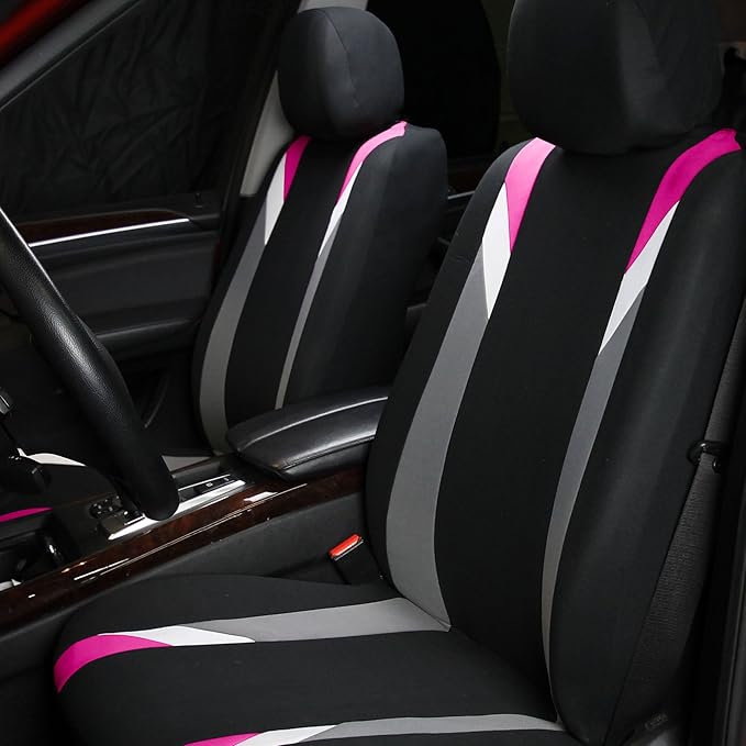 FH Group Car Seat Covers Premium Modernistic Flat Cloth Car Seat Covers Front Seats Only Pink Black, Airbag Compatible Universal Fit Interior Accessories Cars Trucks SUV Car Accessories Protector