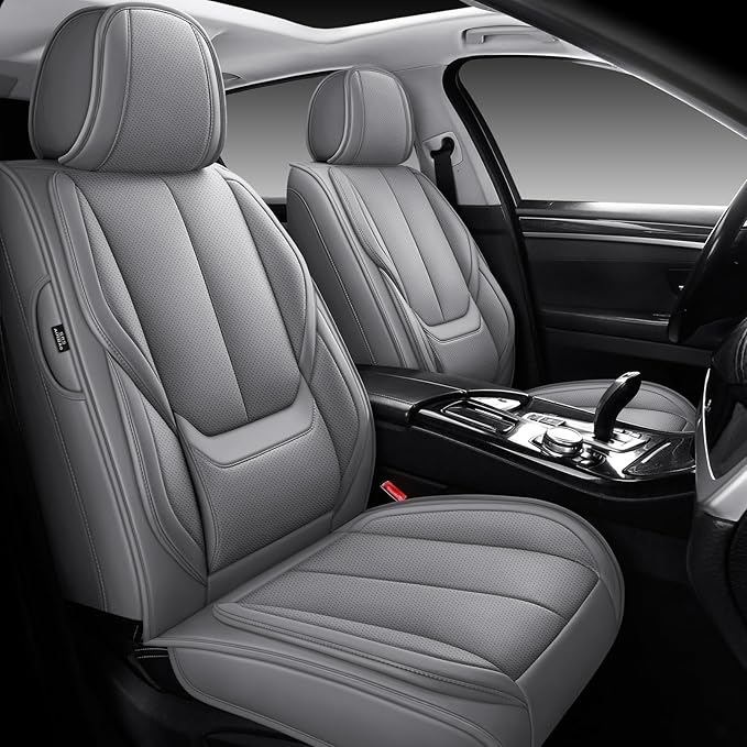 Front Car Seat Covers, Leather Car Seat Covers, Fit for Most Cars SUV and Most Sedan Grey