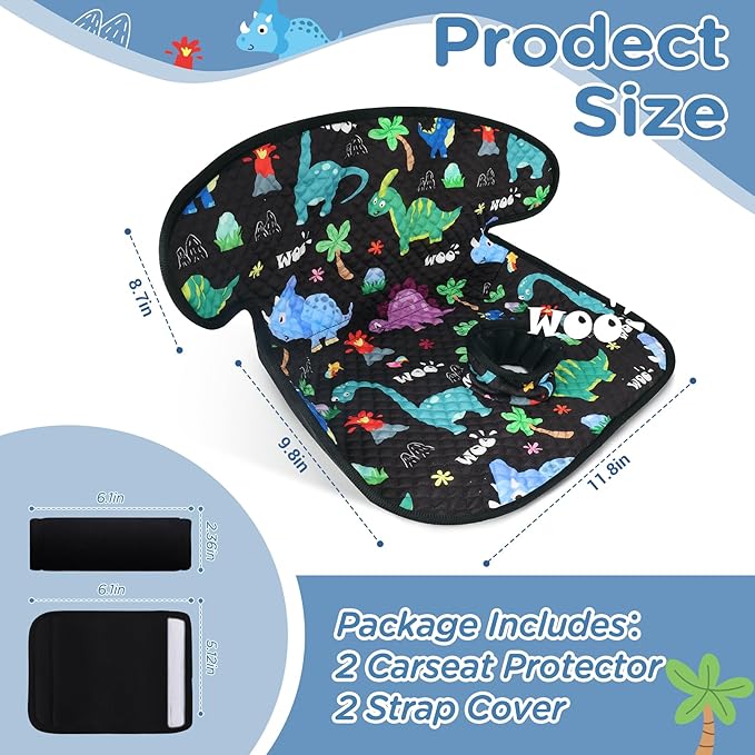 Car Seat Potty Training Protector, 2 Pack Waterproof Piddle Pad Carseat for Baby Toddlers, Leak-Proof Car Seat Liner with Non-Slip Back & 2 Strap Covers, Machine Washable - Black
