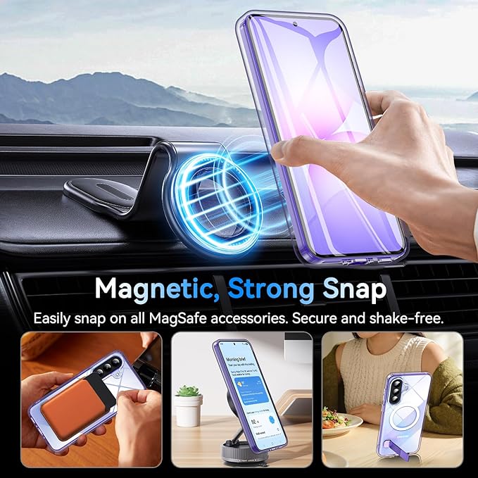 OWKEY for Samsung Galaxy A37 5G Case with Stand, Magnetic Shockproof Case Fit for Magsafe Translucent Matte Cover for Samsung A37, Clear