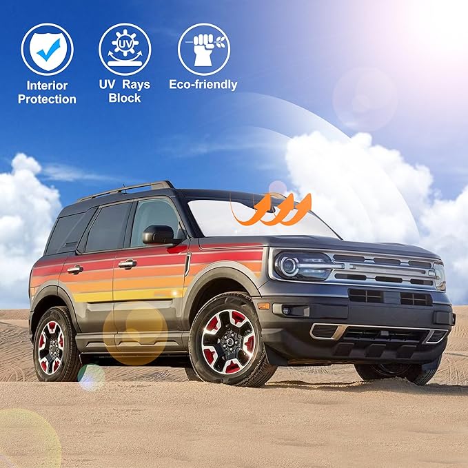 Windshield Sun Shade Custom Fit for 2021 2022 2023 2024 2025 2026 Ford Bronco Sport Accessories Foldable Sunshade Sun Blocker Protect Car from Sun Rays & Heat Damage Keep Car Cooler