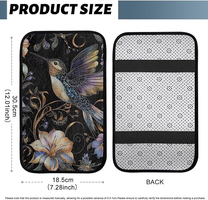 Hummingbird Floral Armrest Cover Car Warm Non-Slip Middle Console Covers Comfortable Elastic Middle Console Lid Cover Pad Protector Elbow Compatible with Cars,SUV,Trucks